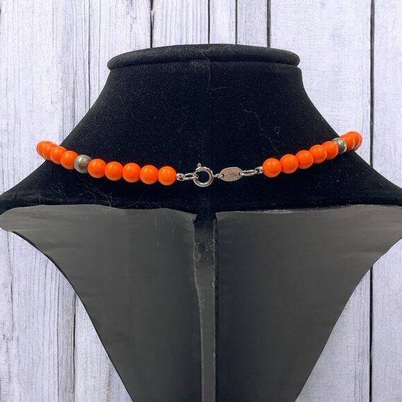 Vintage Signed Joan's Collectibles Beaded Princess Necklace Sunset Red & Silver - Picture 3 of 4